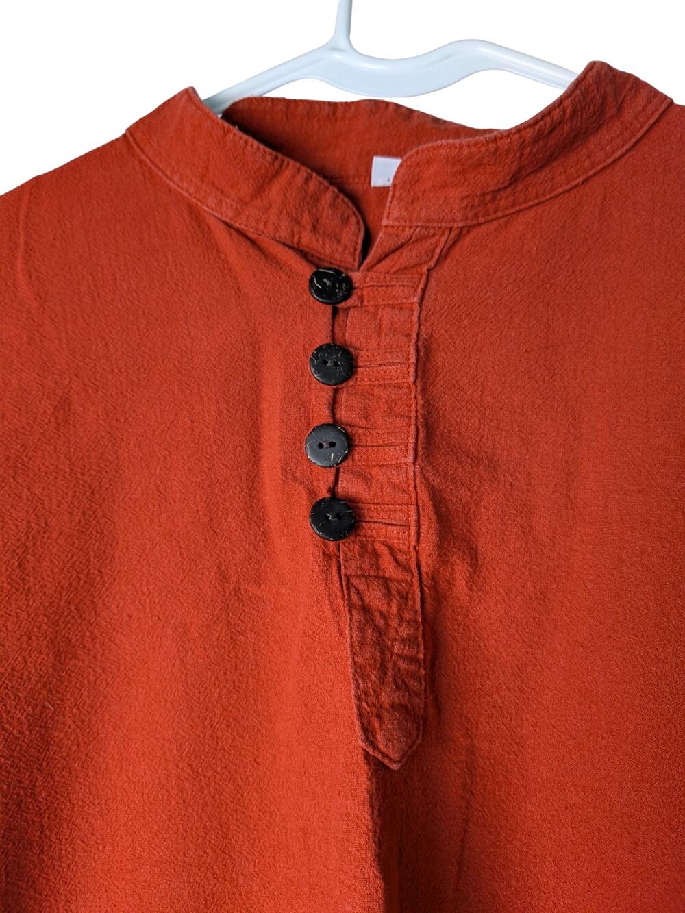 XL Men's Kurta Cotton with Mandarin Collar Burnt Orange